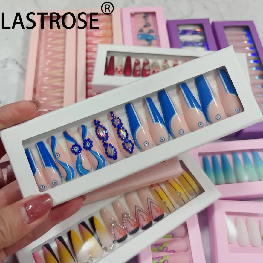 Private label wholesale nail art box press on nails clear package box finger nail OEM empty package box