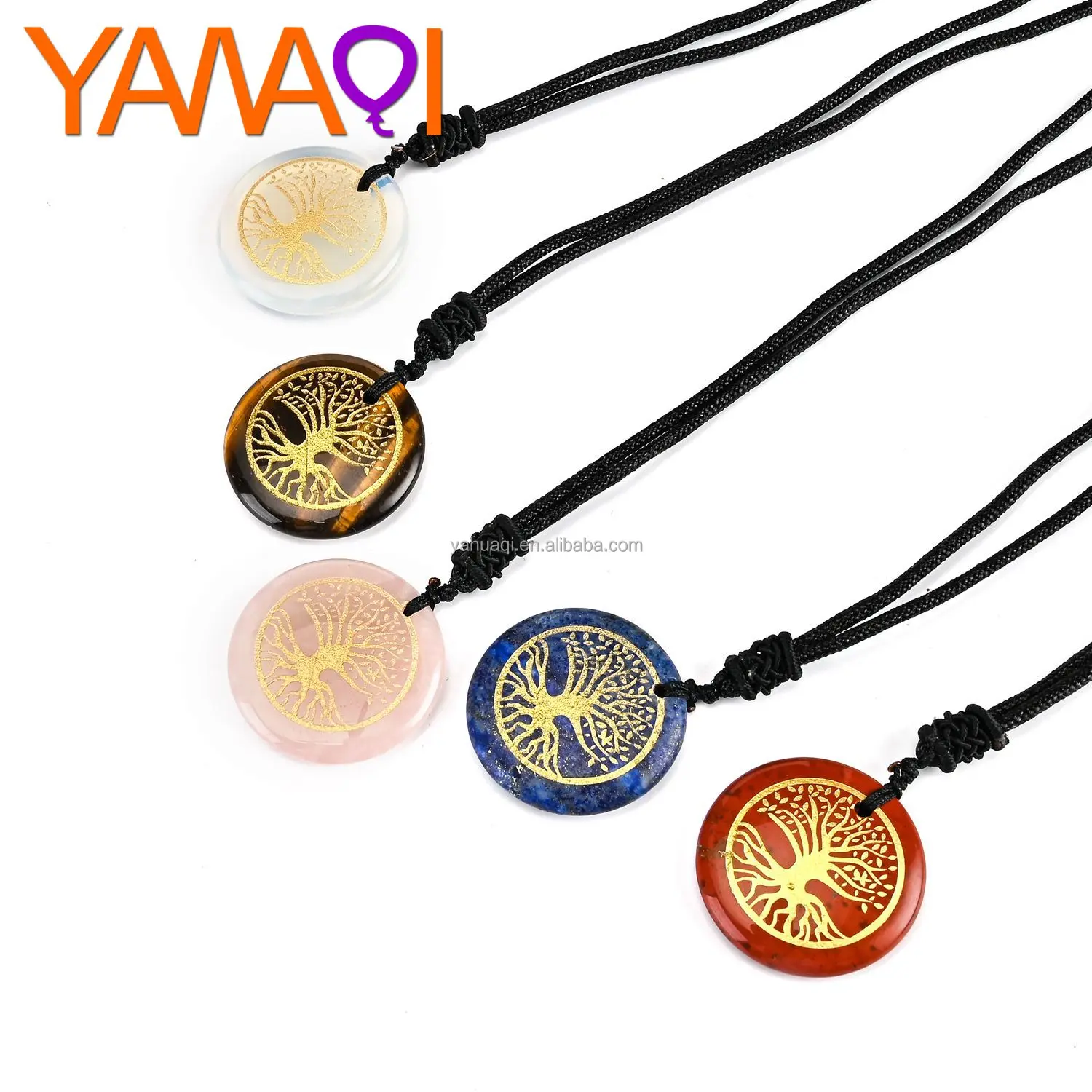 
High qualit tree of life pendant round piece lettering European American popular jewelry foreign trade rough stone pendant 