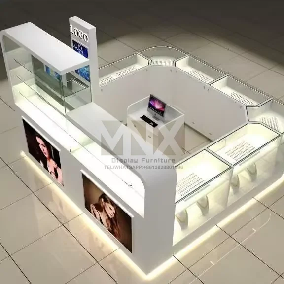 Customized shopping mall glass jewelry modern kiosk design retail display kiosk for jewelry