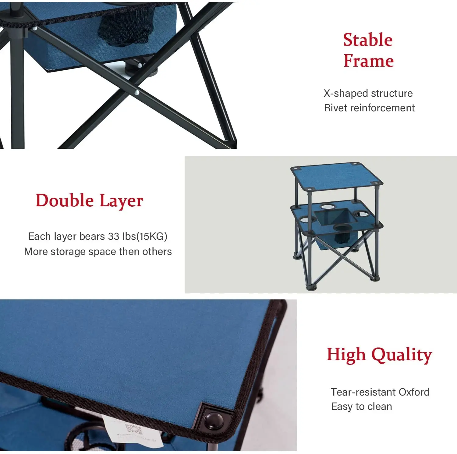 Camping Folding Table Portable Light Weight Outdoor Picnic Foldable Square Metal Stable Frame Dining Tables With Cup Holder