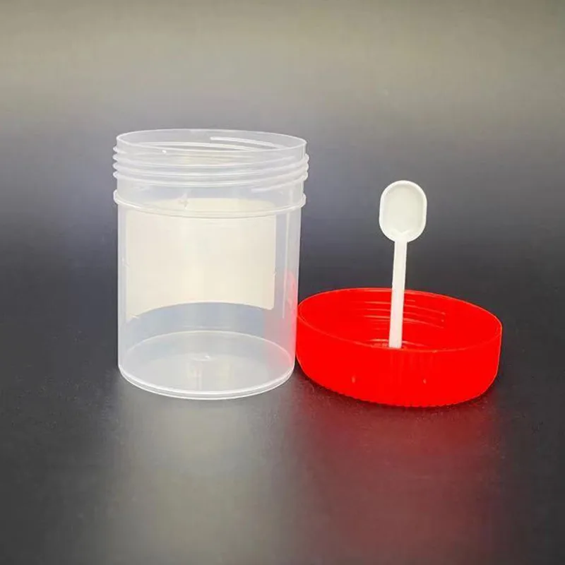 Graduated Plastic Disposable Specimen Cup Stool Container with Spoon 60ml/40ml