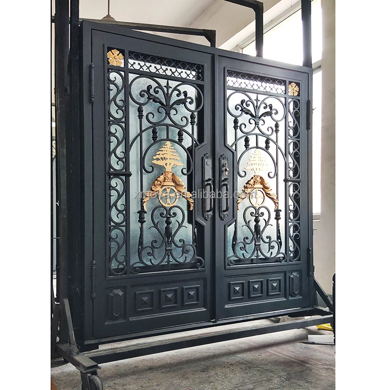 Steel Doors Security Exterior Front Entry Door Double Panels Swinging Wrought Iron Entry Doors for Houses