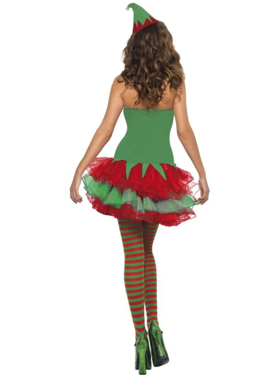 Sexy Christmas Costume Sassy Elf Adult Costume includes a clip on hat, top, belt, tutu, and tights Women Santa Claus Costume