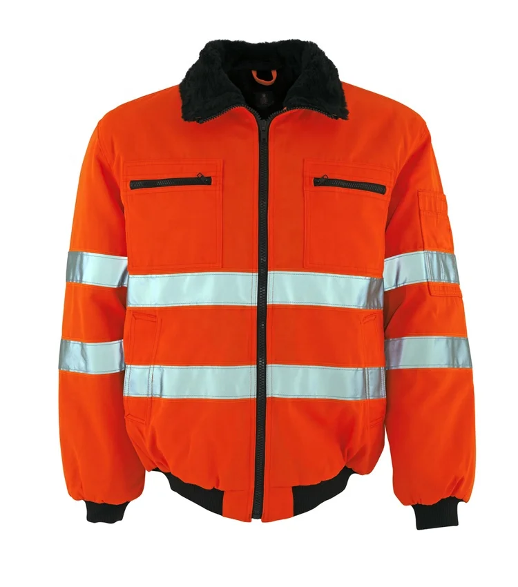 Wholesale Security Parka Waterproof Insulated Upper Reflector Jacket with Rib Adjustable Hood Rain Wear Vest Uniform