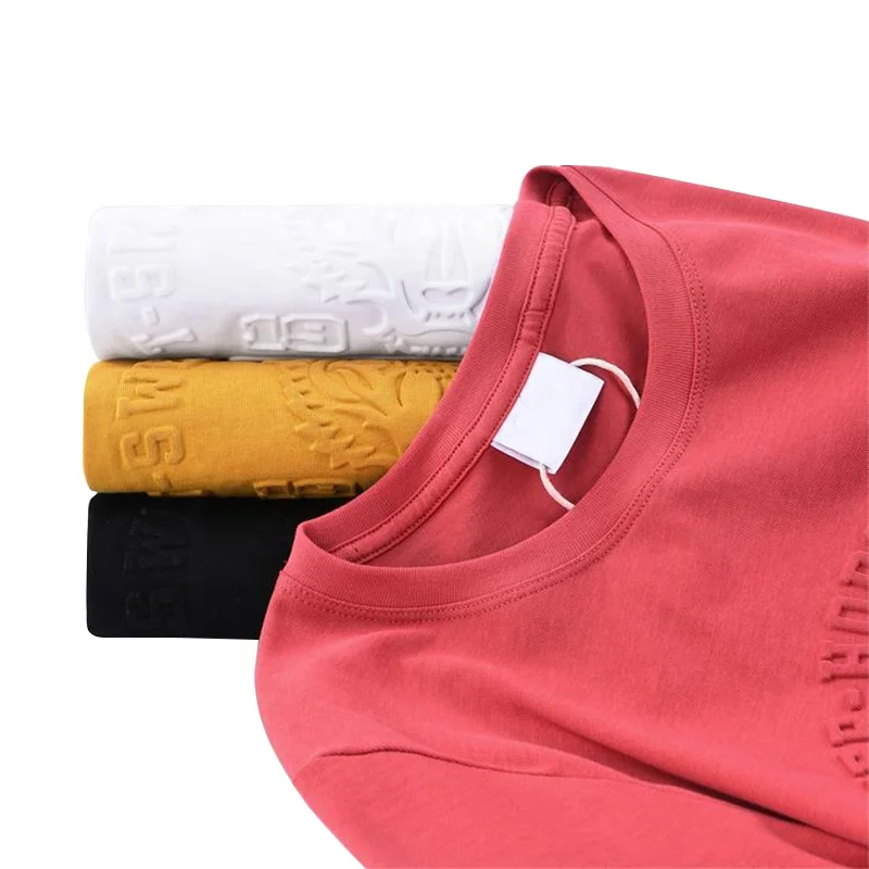 OEM Summer New  Custom Logo Double Yarn 3D Stenciled Men Round Neck Short Sleeve T-Shirt Comfortable Cotton T-Shirt