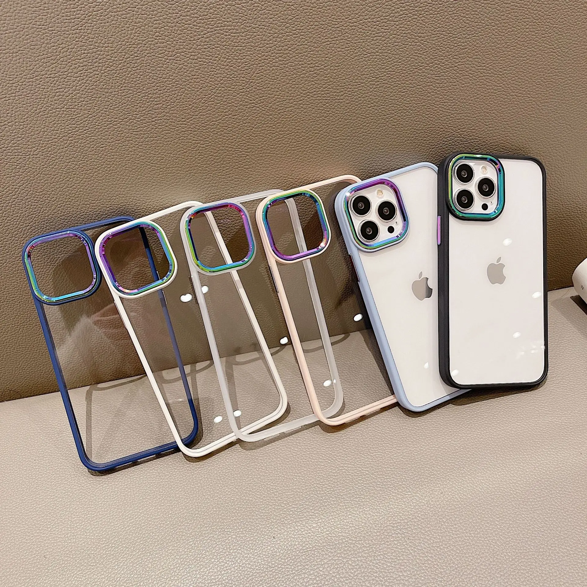 Electroplated Metal Camera Protective Phone Case For iPhone 14 13 12 11 Pro Max Laser Plain Shockproof Transparent Soft Cover