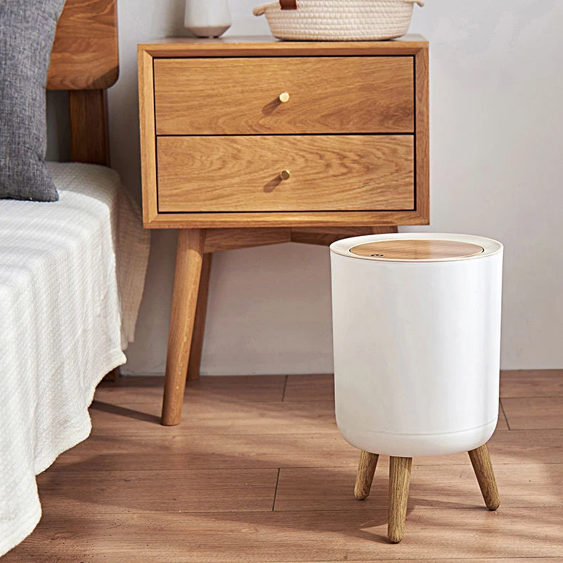 Wholesale Plastic Office Manual Open Modern Waste Bins Kitchen Bathroom Trash Can With Wooden Lid