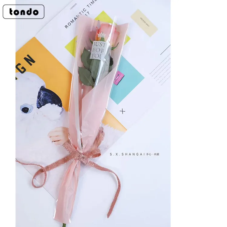 Tondo Crown Deign Single Rose Flower Sleeve Transparent Gift BOPP Plastic Flower Sleeves