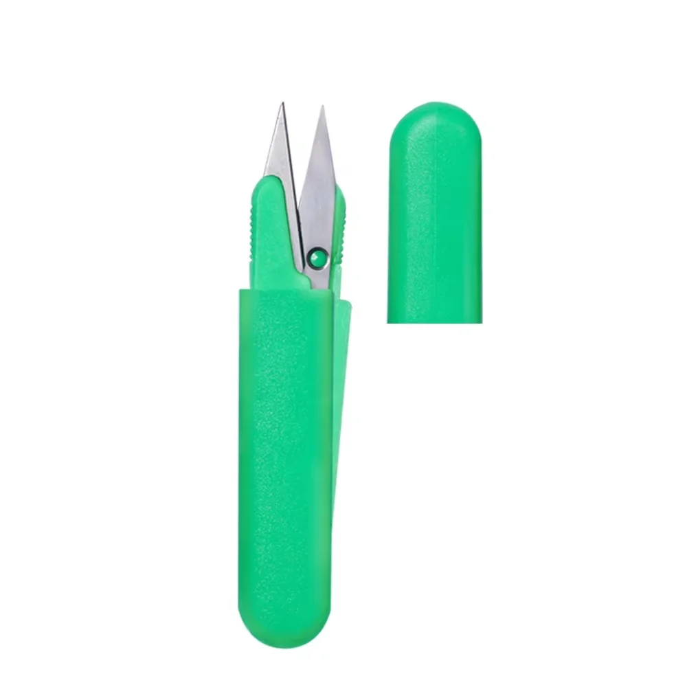 RTS Plastic Yarn Scissors Portable Scissors Safety Scissors Multipurpose U-Type Cutter Shear Protective Cover