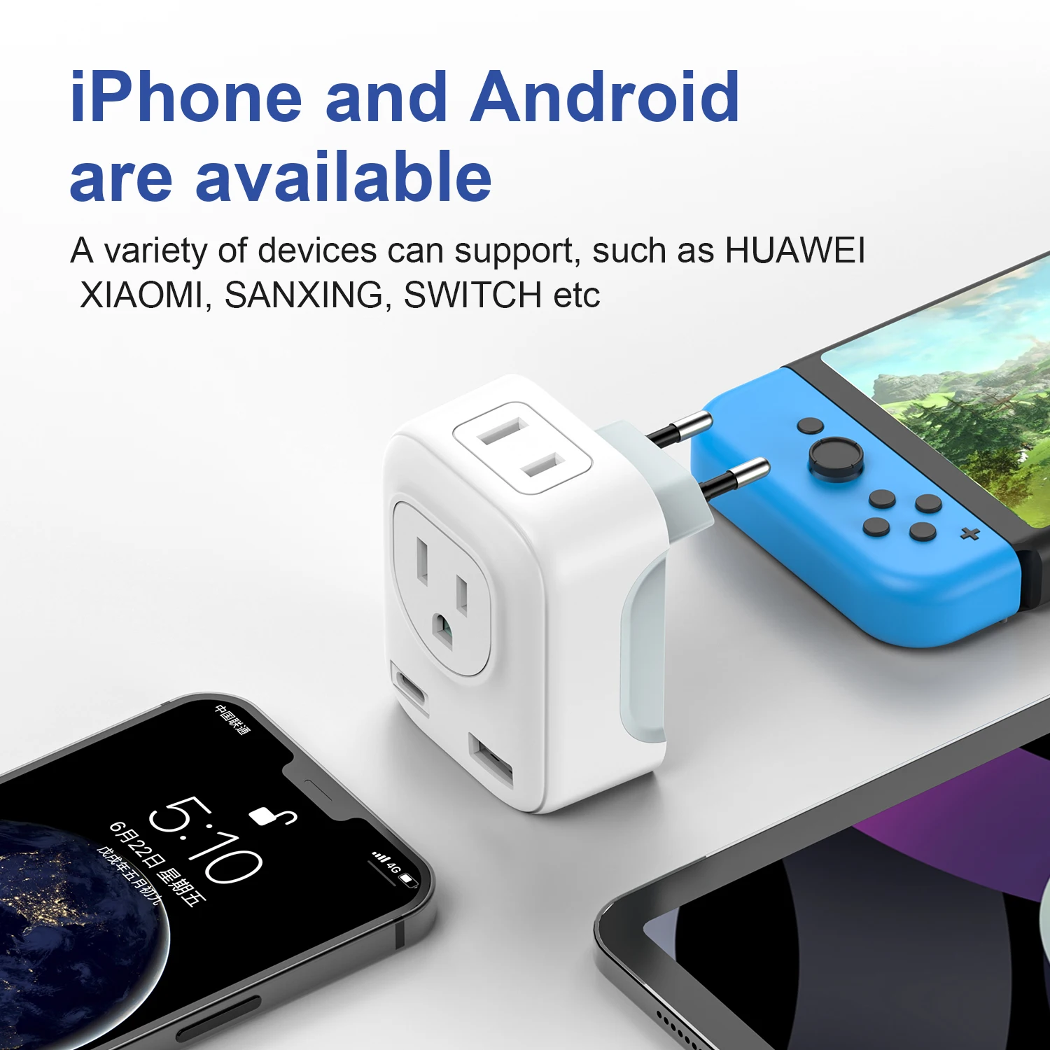 European Travel Plug Adapter US to Europe International Power Adaptor with 2 USB Ports,2 American Outlets- 4 in 1 plug adapter