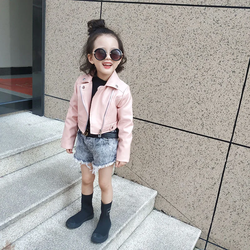 
Girl PU Jacket Lace Skirt Kids detachable Coats Baby Girl pink black long-sleeve overcoat dress All season 