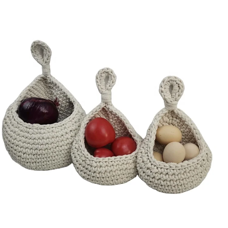 YUJIN Boho Cotton rope wall hanging vegetable and fruit basket