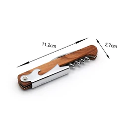 Deluxe Multifunctional Wood Handle Double Hinge Beer Opener Stainless Steel Wine Bottle Corkscrew For Waiters