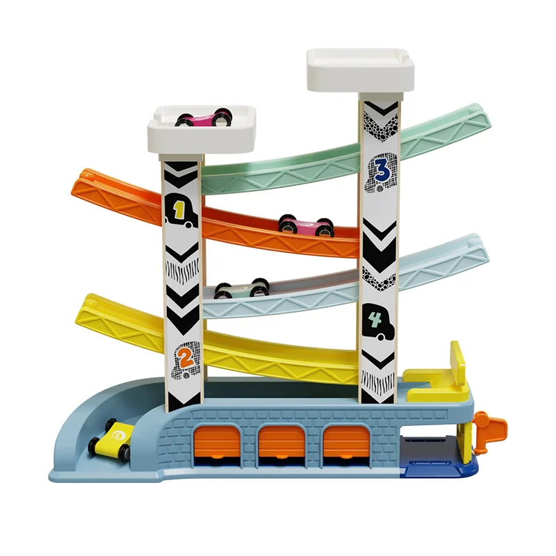 TopBright Toddler Baby Motor Skills Race Tracks Car Ramp Vehicle Playsets Wooden Race Track Car Ramp Toys