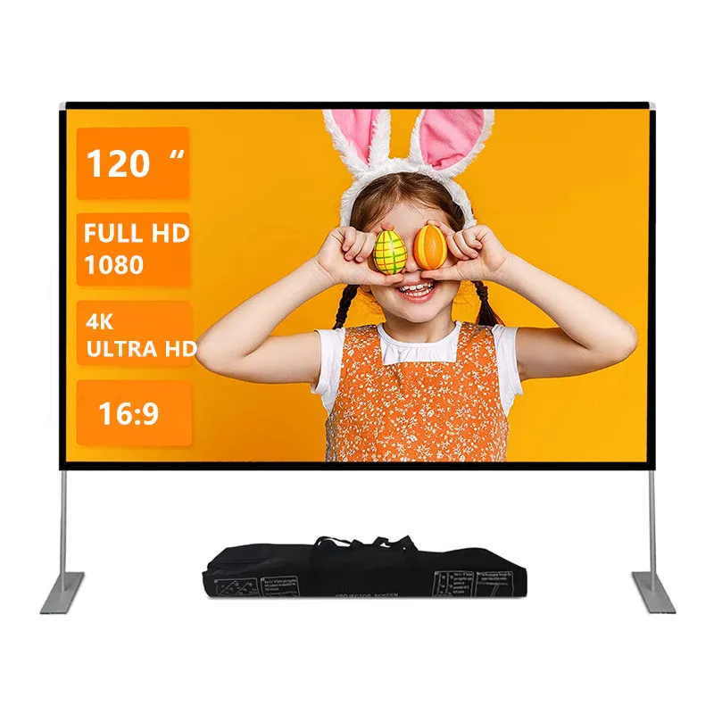 Быстро складывающийся экран для проектора с подставкой 120 дюйма 16:9, портативный уличный экран для проекции для кемпинга, заднего двора, путешествий