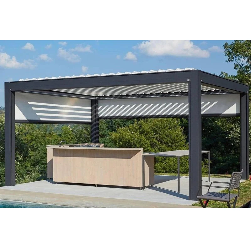 Outdoor Luxury Pergola Motorized Awning Louvered Roof  Waterproof  Louvre Outdoor Gazebo Sunroom Aluminum Alloy Pergola