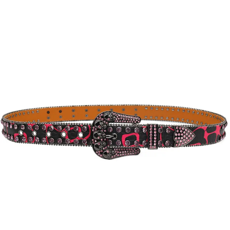 Original Design Colorful Rhinestone Ladies Skull Inlaid Alligator Pu Leather Western Belts for Men