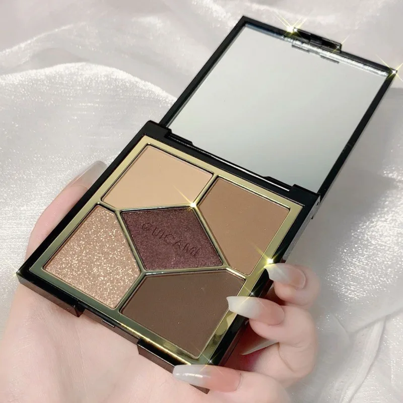 Long-lasting waterproof matte pearlescent glitter earth tones five-color eyeshadow palette