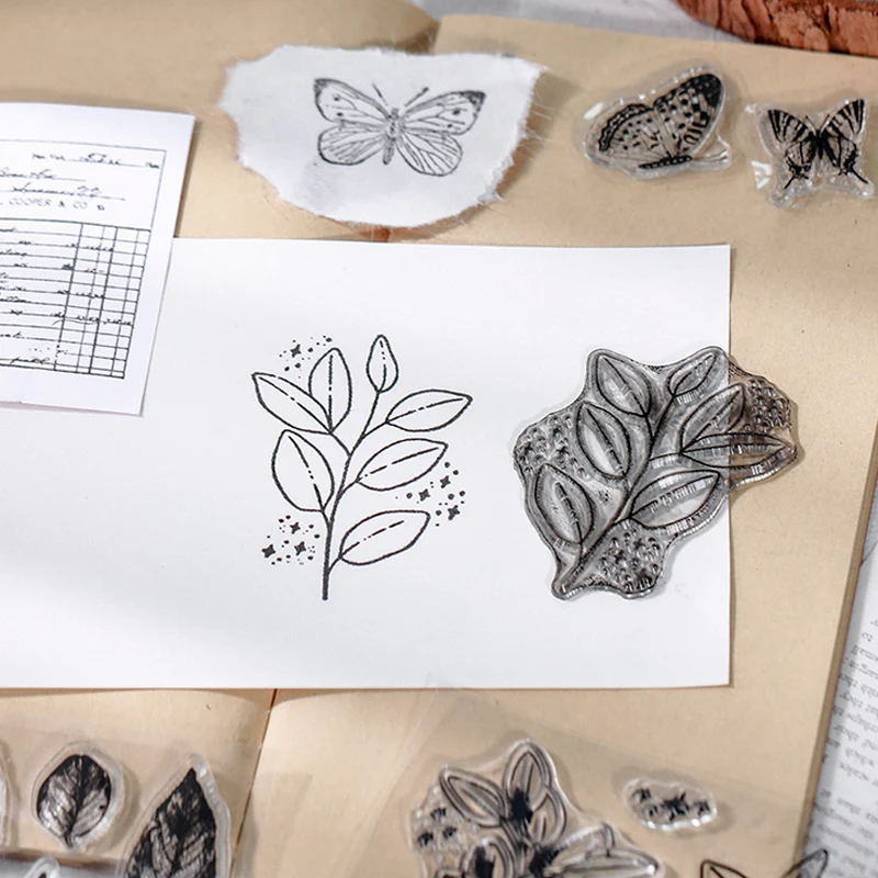 Vintage Number Butterfly Flower Plant Clear Stamp Diy Decoration Diary Journal Planner Craft Scrapbooking Silicone Rubber Stamps