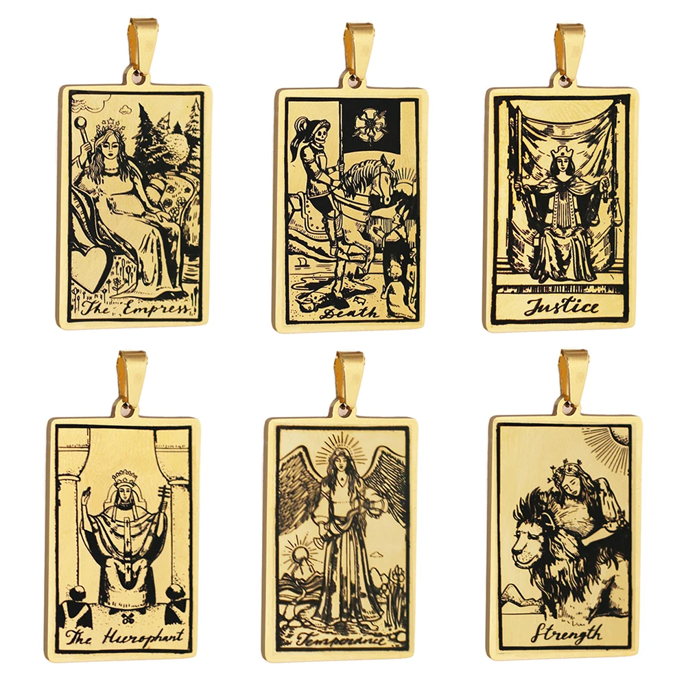 Vintage stainless steel gold plated The Fool tarot card necklace charm pendants tarot card jewelry