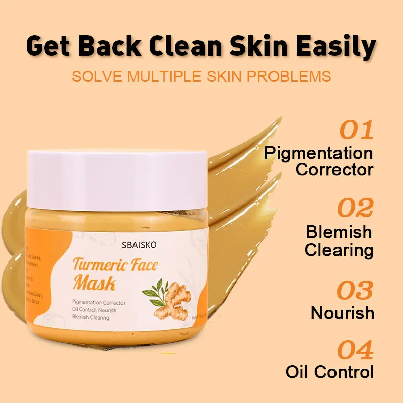 Turmeric Powder Face Mask Beauty Skin Care Brighten Repair Anti-Acne Tumeric  Extract Facial Bentonite Clay Mask