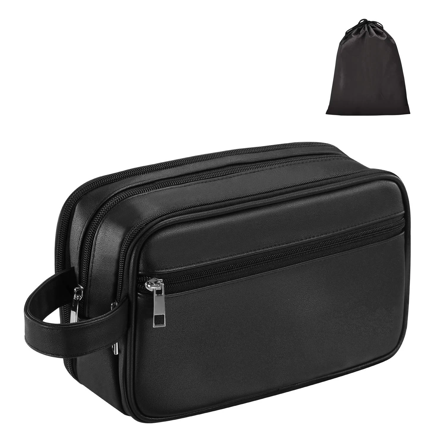 Custom Logo Black Pu Leather Cosmetic Bag Men Handle Razor Shaver Storage Makeup Organizer Portable Travel Toiletry