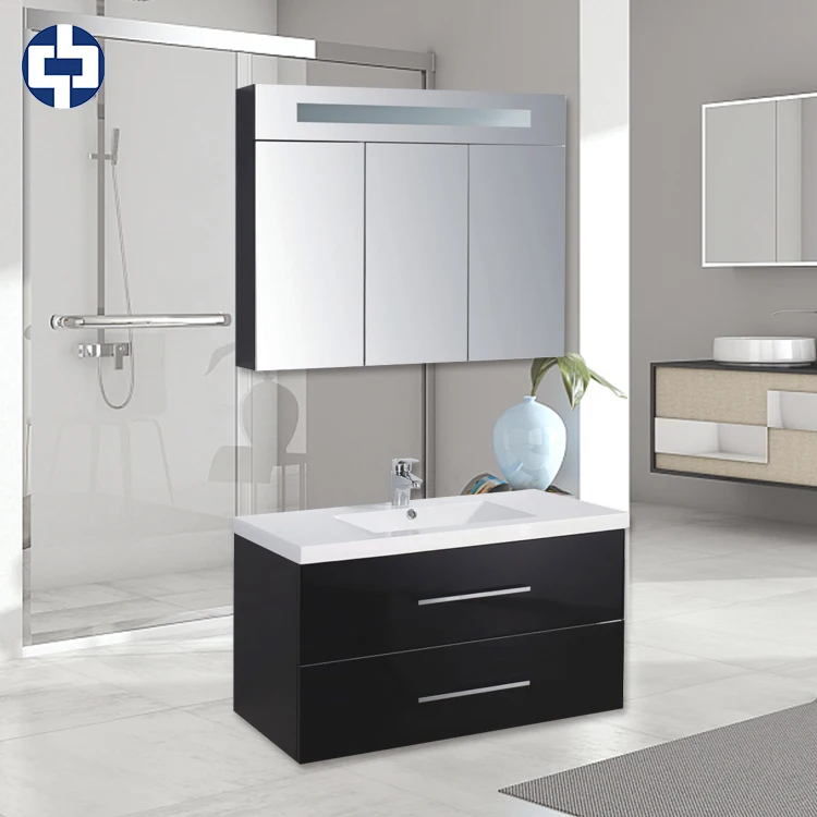 Wholesale cheap black bathroom cabinet with mirror ceramic washbasin