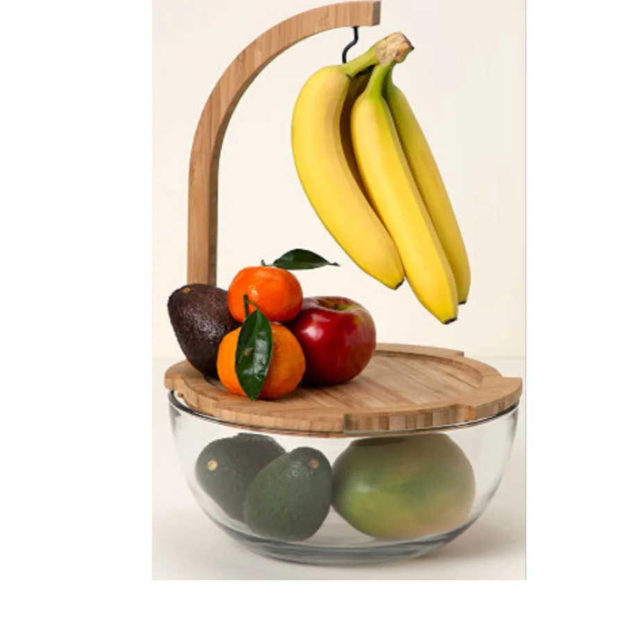 Just Ripe Fruit Bowl Fruit Tree Banana Hook and Large Wavy Bamboo Bowl