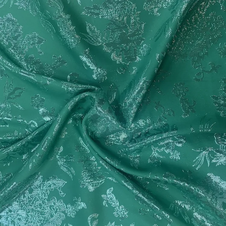 Green Polyester Rayon Metallic Jacquard  Woven Poly Metallic Fabric For Garment Materials