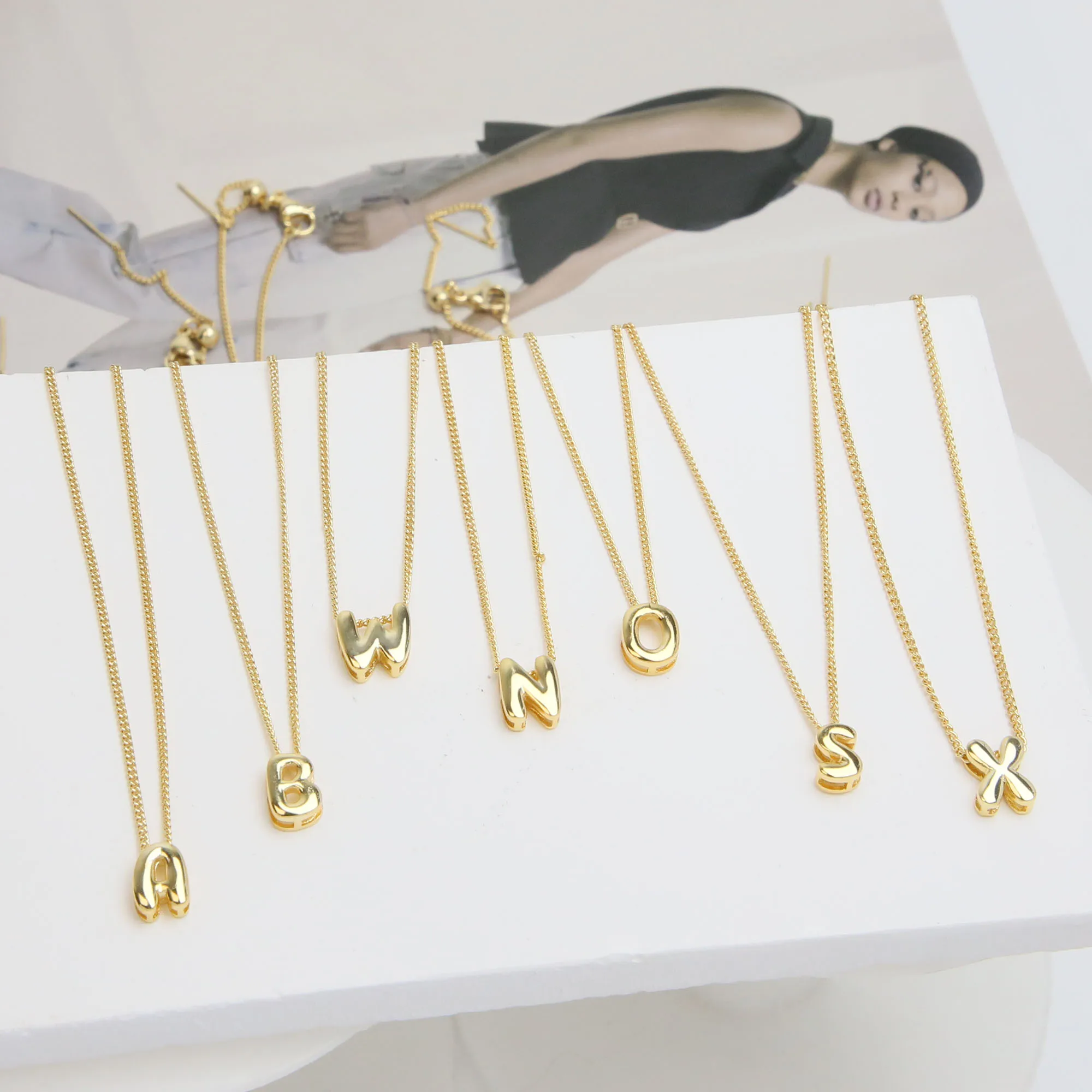 Hot sale DIY Brass gold plated polish 3d bubble initial letter name necklace