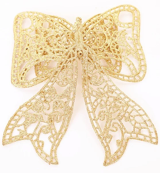 Beautifully Christmas tree pendant golden craft butterfly bow tie holiday party silver powder decorations for wholesale