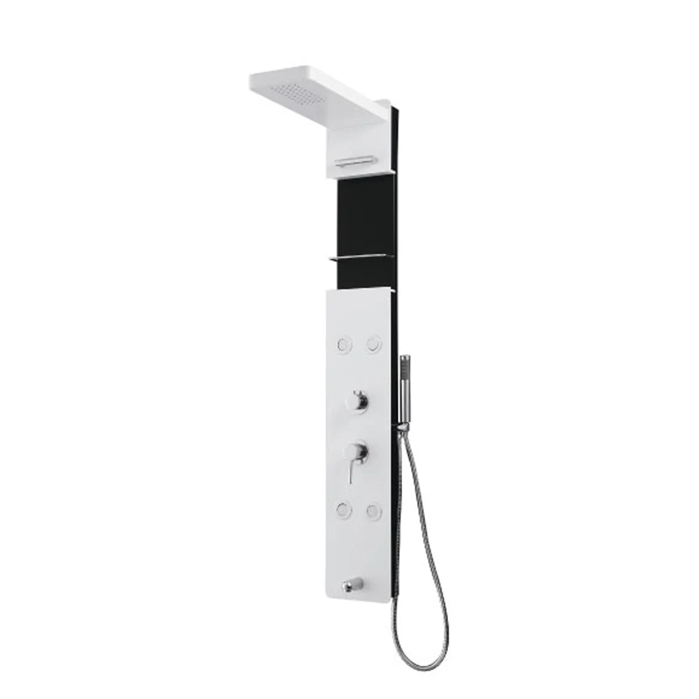 
Aluminium Thermostatic Shine White Black Shower Panel with Rainfall Shower Head, Body Nozzles, and Handheld Shower Head 