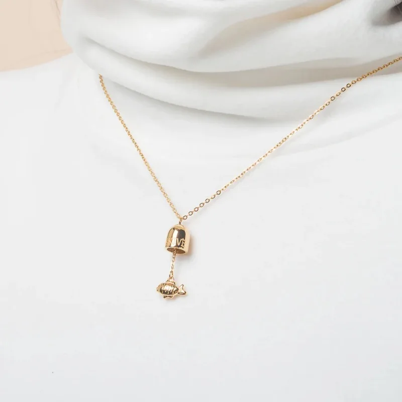 2024 New arrival gold plated Ocean Fish Letter Wind Chime Geometric Pendant Necklace for women