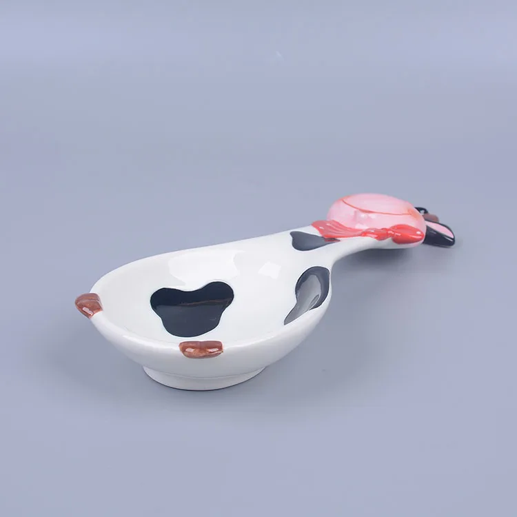 hand painted cow shape kitchen ceramic custom soup spoon rest holder