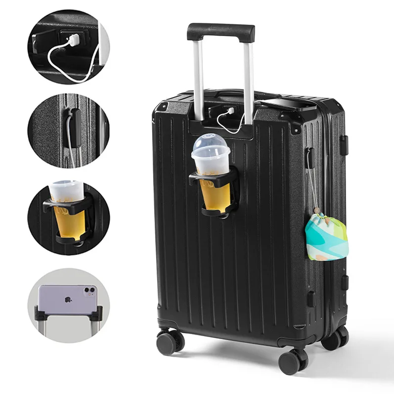 20 24 28 Custom Cabin Luggage Cup Holder Travel Trolly With Usb Charger & Portable Suitcase Luggage Female