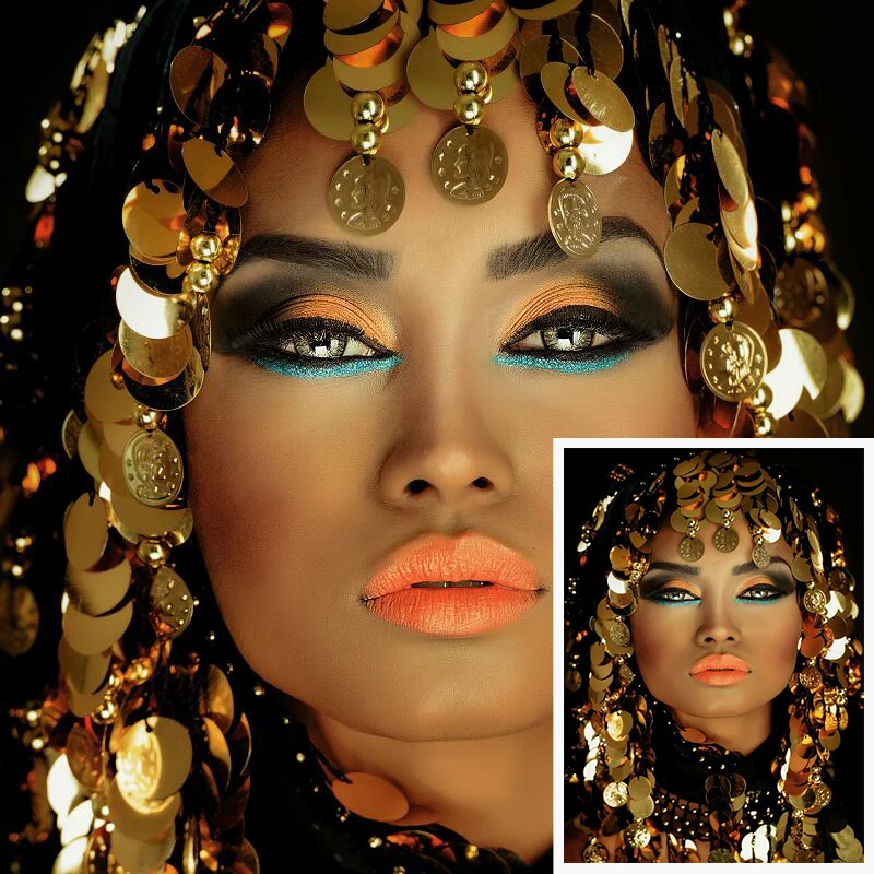 Home Decor African Woman with Makeup Wearing Sequin Headscarf Painting Posters Scandinavian Wall Art