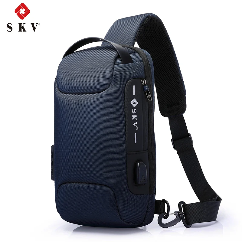 Hot sale fashion mens travel waterproof chest bag USB charging Cross body Sling Bag Men Crossbody Bag with Lock