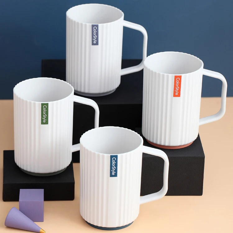 BPA Free Multipurpose Bathroom Gargle Toothbrush Holder Coffee Water Cup 13 oz Plastic Mug With Handle For Drinking