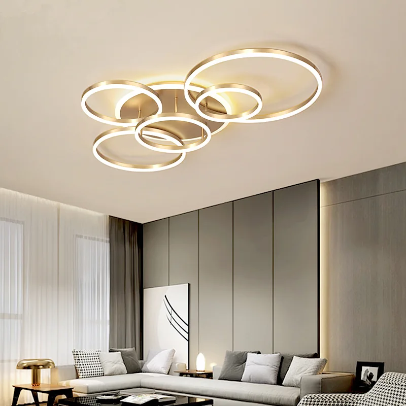 Simig lighting modern luxury cozy gold 3 ring acrylic living room ceiling chandelier