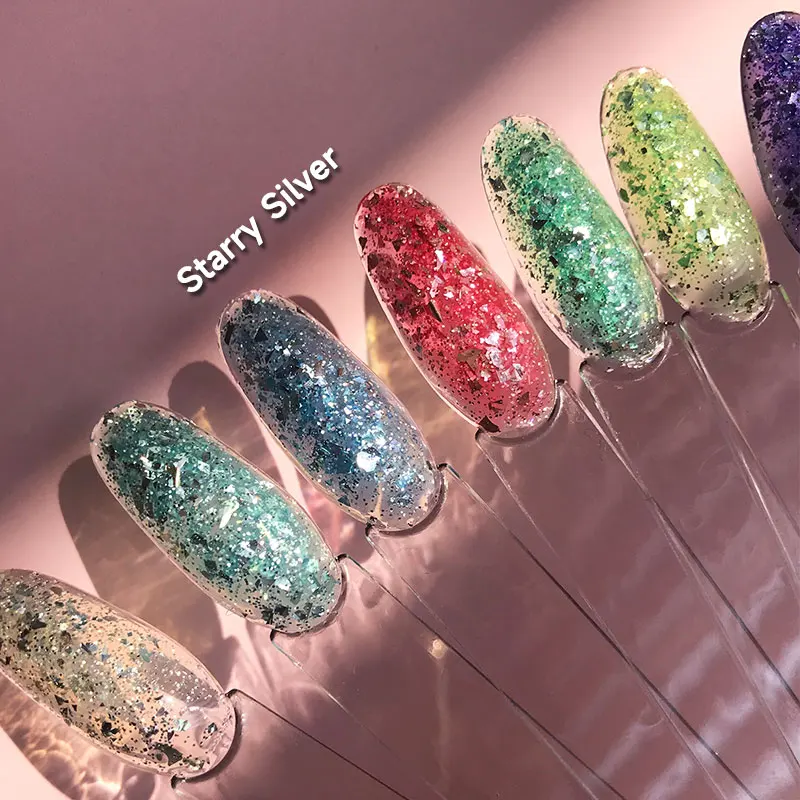 AOPMALL Wholesale OEM Newest Colors Starry Silver Flake Vegan Gel Polish Set Soak Off