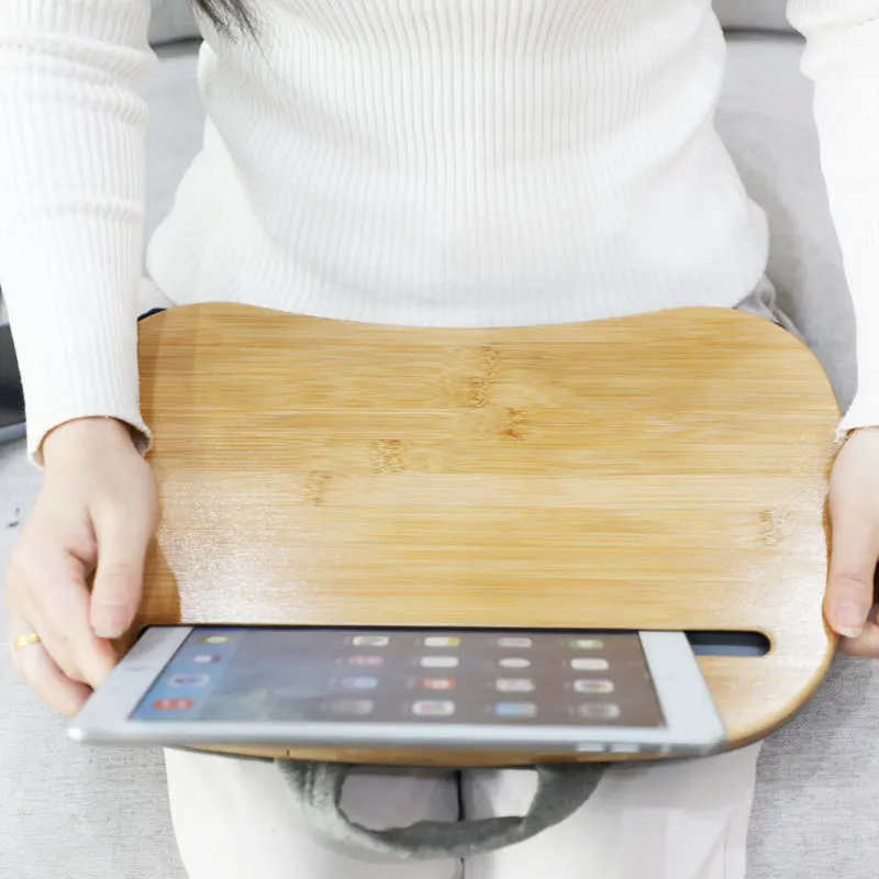 Wholesale Bamboo Computer Writing Desk Portable Tabletop Laptop Stand Wooden Lap Tray Bed Sofa Desk With Soft Pillow Cushion