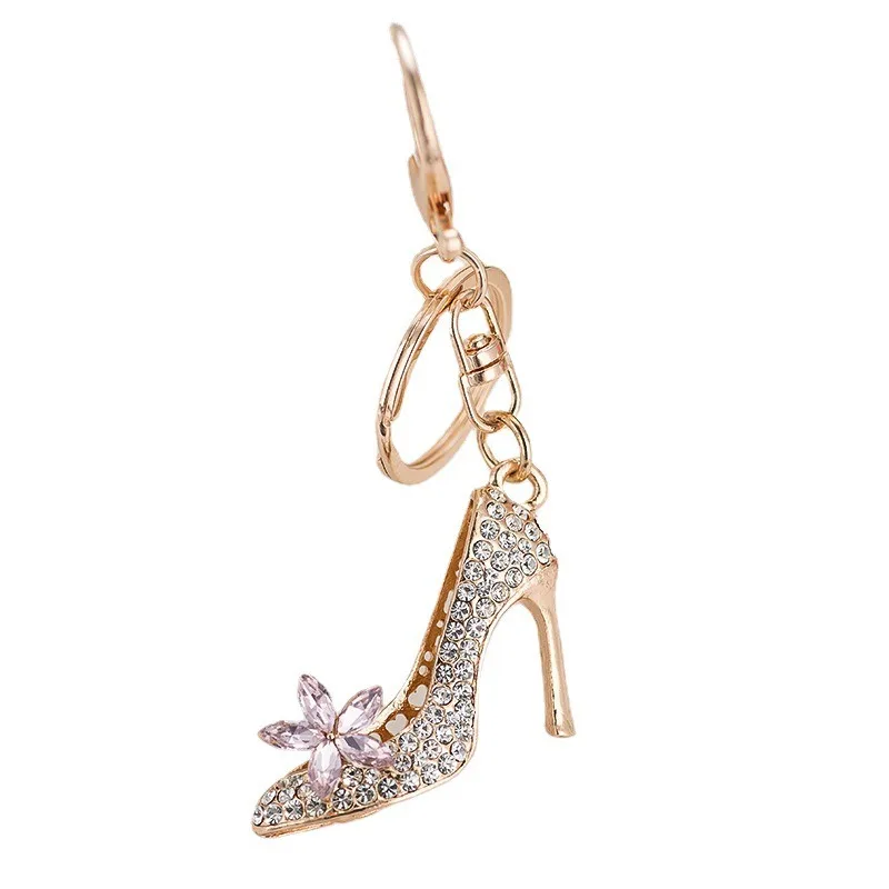promotional cute kawaii accessories car metal  zinc alloy inlaid creative high heels crystal keychain key chains keychains
