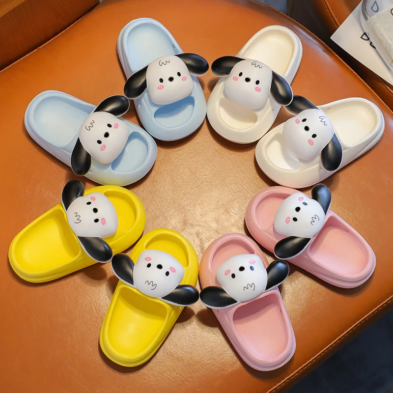 Soft indoor dog flip flops children sandals cute cartoon animals slippers for boy girls Beach Shoes
