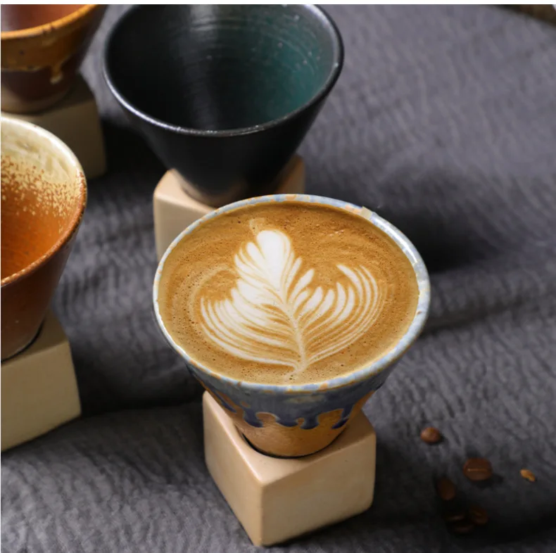 Top SelleSeaygift Ceramic  Retro Coffee Cup Mug Pottery Creative Cross-border Cup Funnel Ceramic Cup Japanese Coarse Pottery Mug
