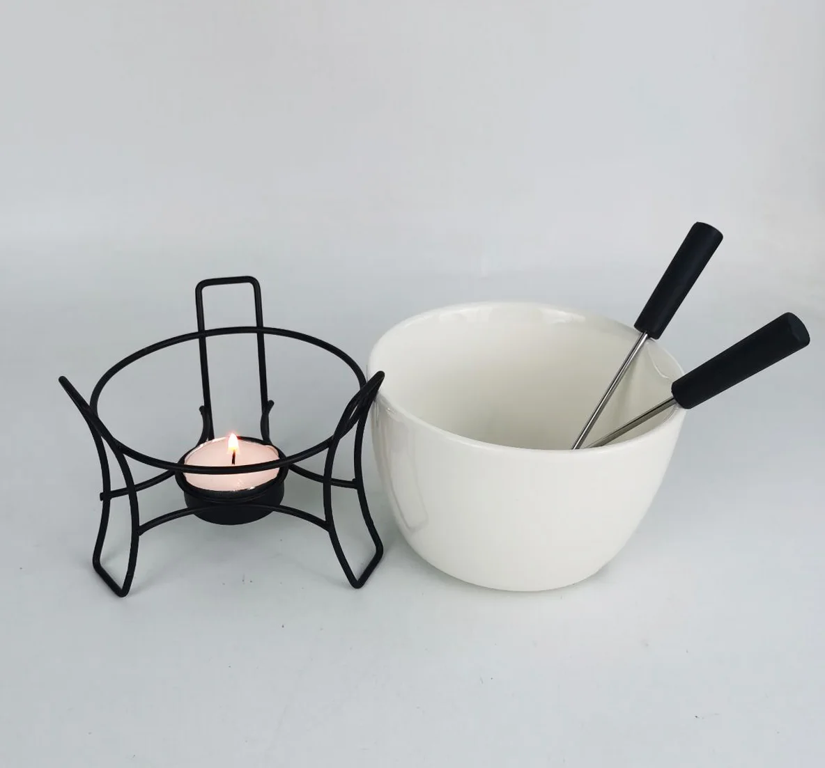 home party supply farmhouse  kitchen ceramic melting pot candle tealight fondue set mini fondue with metal stand