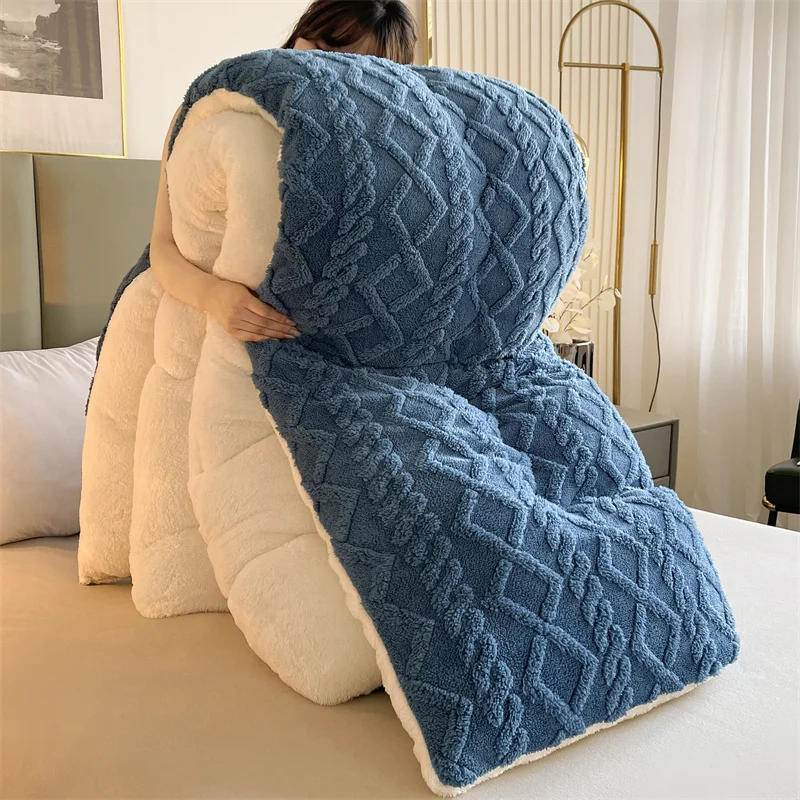 3D Arabesque Double-Sided Hypoallergenic Heavy Sherpa Comforter Home Winter Warm Soft Fleece Queen Size Bed Quilt