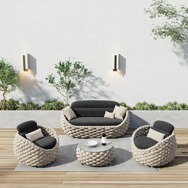 Terrace outdoor balcony furniture rope weaving outdoor lounge furniture garden sofa set