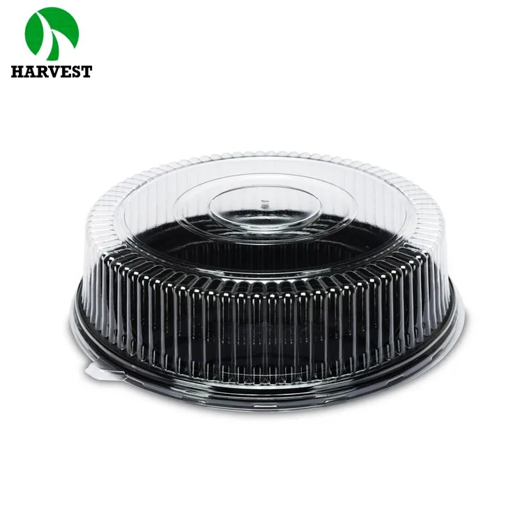 16 In. Plastic Party Black Serving Trays With Clear High Dome Lids,Fruit Veggie Catering Platter Trays For Serving Food