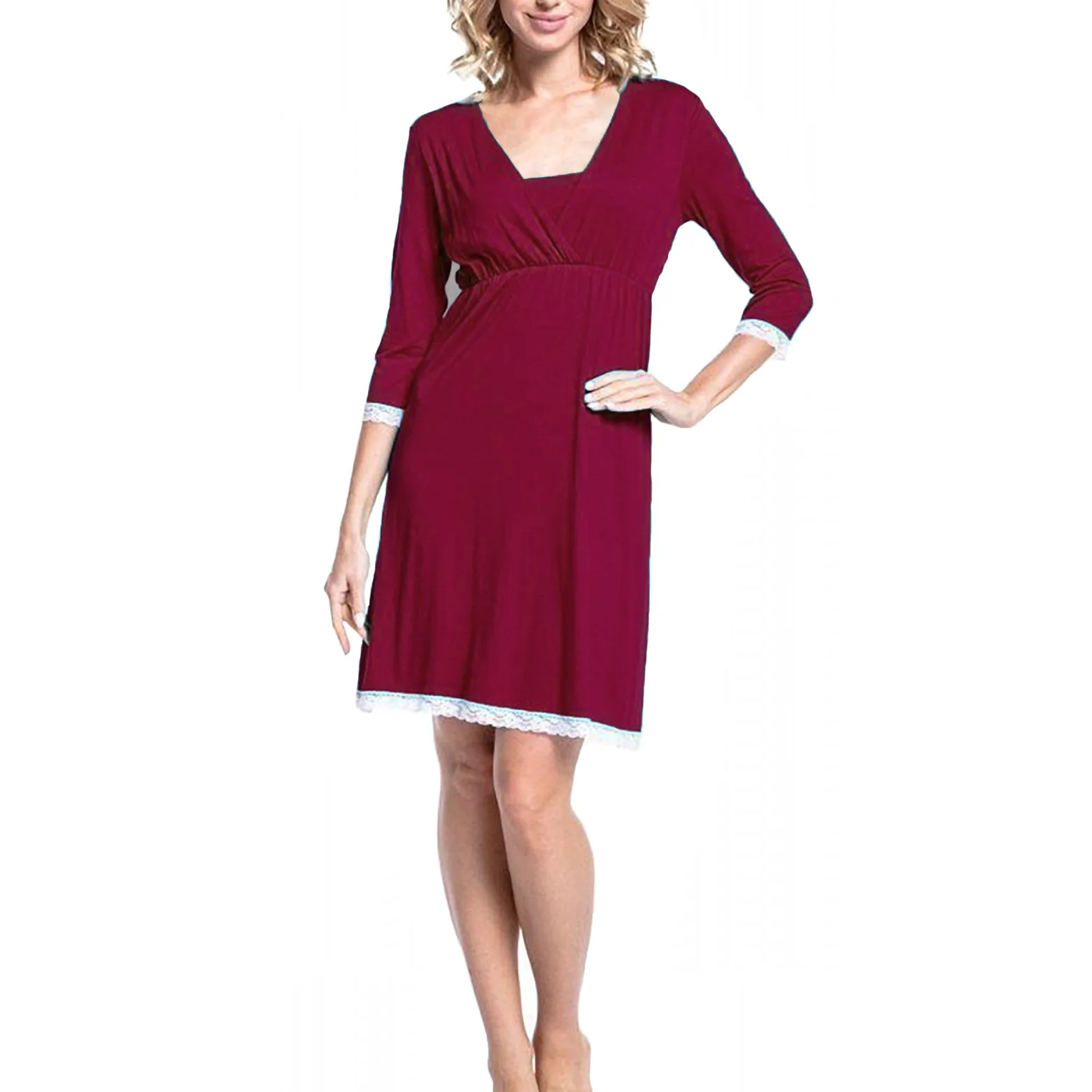 
Wholesale Maternity Pajamas Lace Long Sleeves Loose Home Hospital Breastfeeding Women Robes Pregnancy Dress 