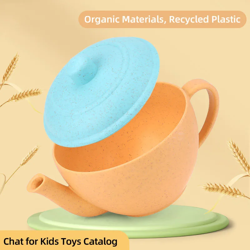 Leemook new 14 pcs wheat straw toy organic material recycled plastic kids tea set toy